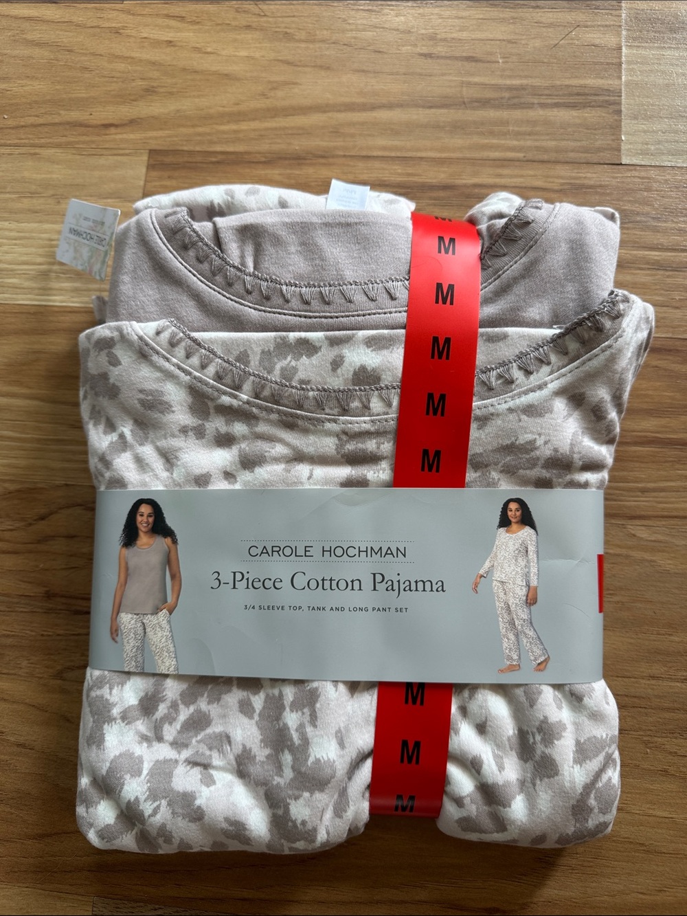 Carole Hochman Cream and Taupe Leopard Pajama Set 3 pc